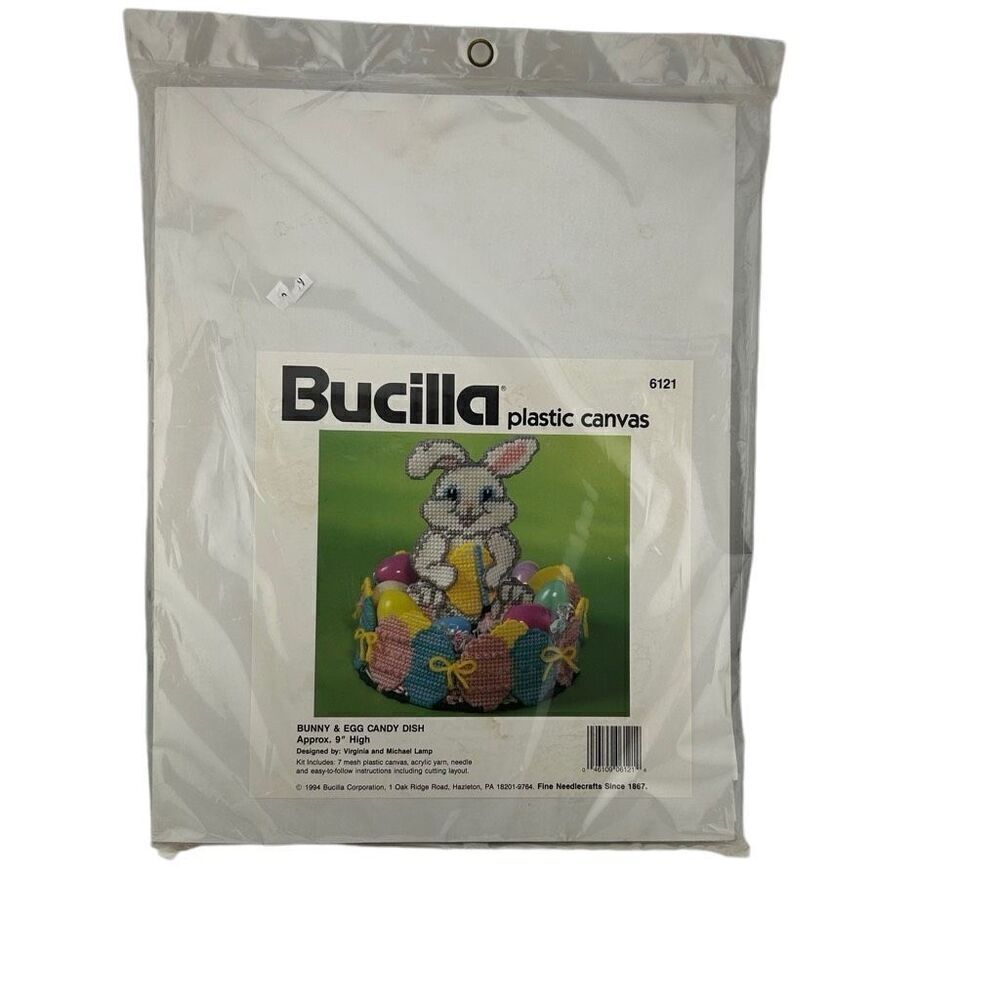 Bucilla Easter Bunny Egg Candy Dish Kit Plastic Canvas 9" High 1994 NOS